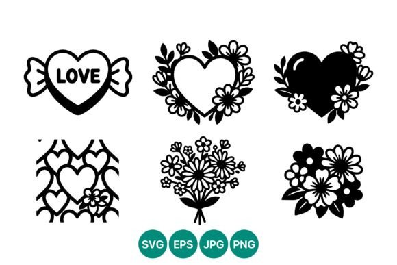 Black White Heart Love Vector Set: Graphics and Illustrations for Creative Design