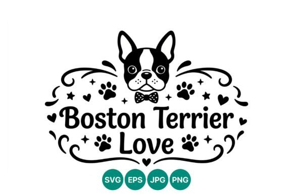 Boston Terrier Love Black and White Graphics