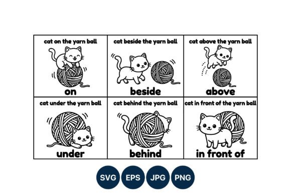Cat with Yarn Ball Positions Vector: Graphics and Illustrations for Creative Design
