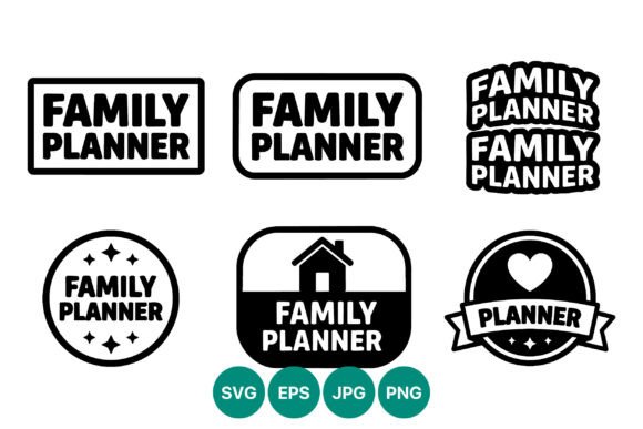 Family Planner Text Badge Vector Graphics