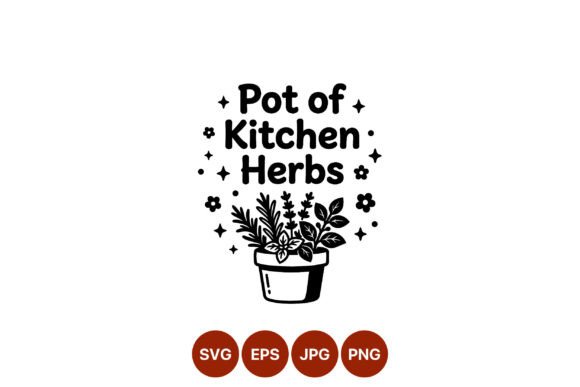 Pot of Kitchen Herbs Black and White Graphics